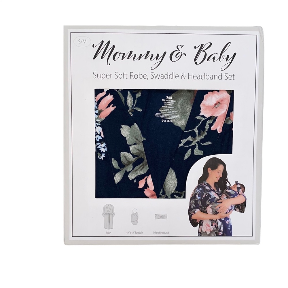 Mommy and Baby Robe, Swaddle, and Headband Set